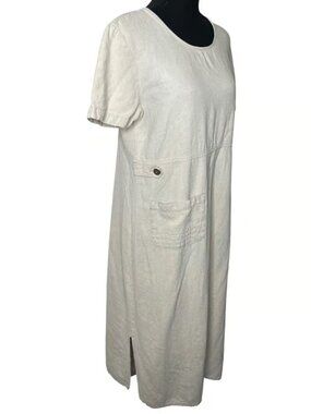 Studio Ease Linen Blend Button Pocket Midi Dress Beige Size 10